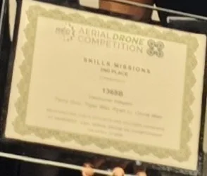 Skills Missions 2nd Place certificate from the West Aerial Drone Championship, awarded to squad 1368B on 21 April 2026.